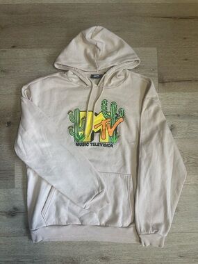 MTV Cream Crewneck Hoodie with Desert Cactus Graphic